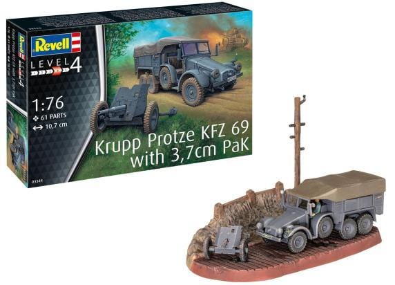 Revell Modelbouwpakket Militaire voertuigen - 03344 Krupp Protze KFZ 69 with 3,7cm Pak Plastic - 1:76 - Modelbouw