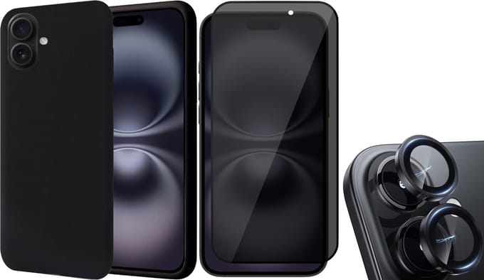 Hoesje geschikt voor iPhone 16 - Privacy Screenprotector Volledig Dekkend Glas & Camera Protector - Matte Case Zwart met Fluweelzachte Binnenzijde