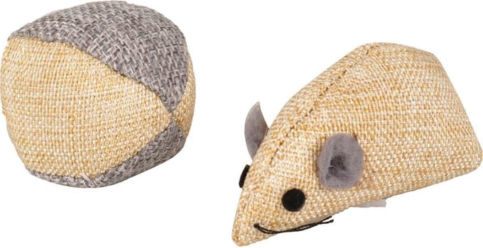 Flamingo - Kattenspeelgoed Juns Muis En Bal - Beige - 8 x 4.5 x 3.5 cm