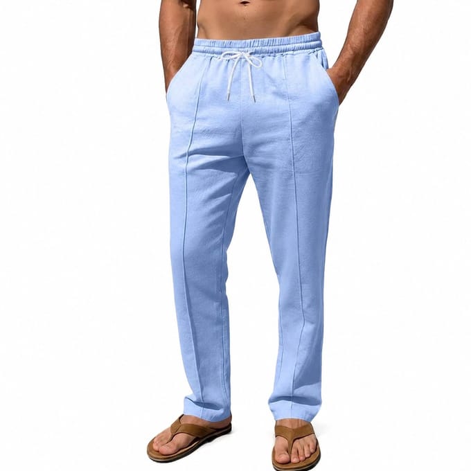 Heren Broek - Linnen Look - Lichtblauw - Zomer - Mode