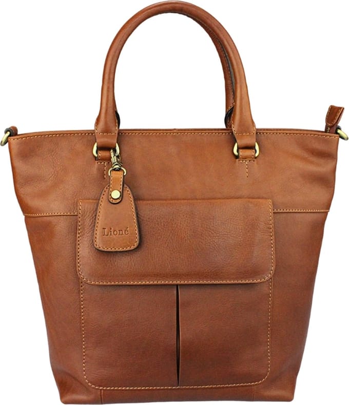 Leren Shopper Dames – Cognac – Charlotte – Echt Rundleer – Groot Formaat – Ritsvakken – Just Lioné
