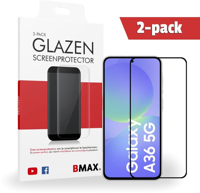 2-pack BMAX Samsung A36 Screenprotector van gehard glas - Samsung screenprotectors - Telefoonaccessoires - Telefonie & Accessoires - Beschermglas - Glas screenprotectors