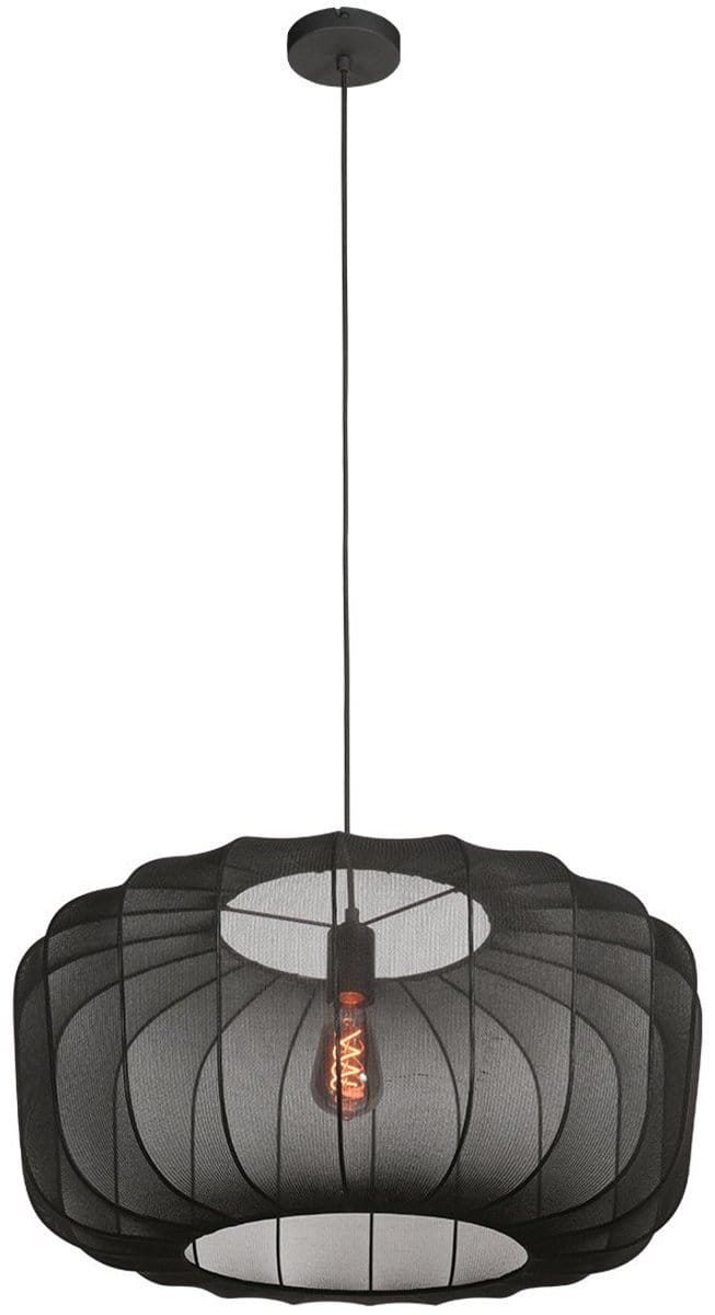 Zwarte Hanglamp Sable 4193ZW - Hoogte verstelbaar, Metalen en Textiel, 60 cm diameter, Luxe en Sfeervolle Blikvanger van Anne Light Home