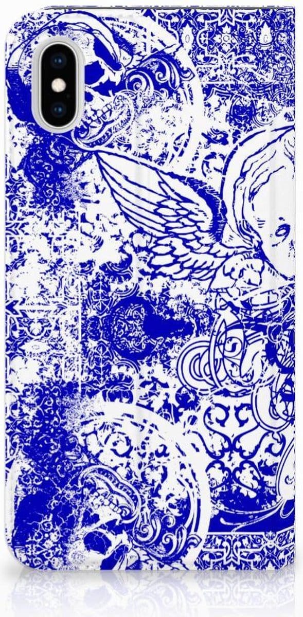 Mobiel BookCase Apple iPhone Xs Max Angel Skull Blauw