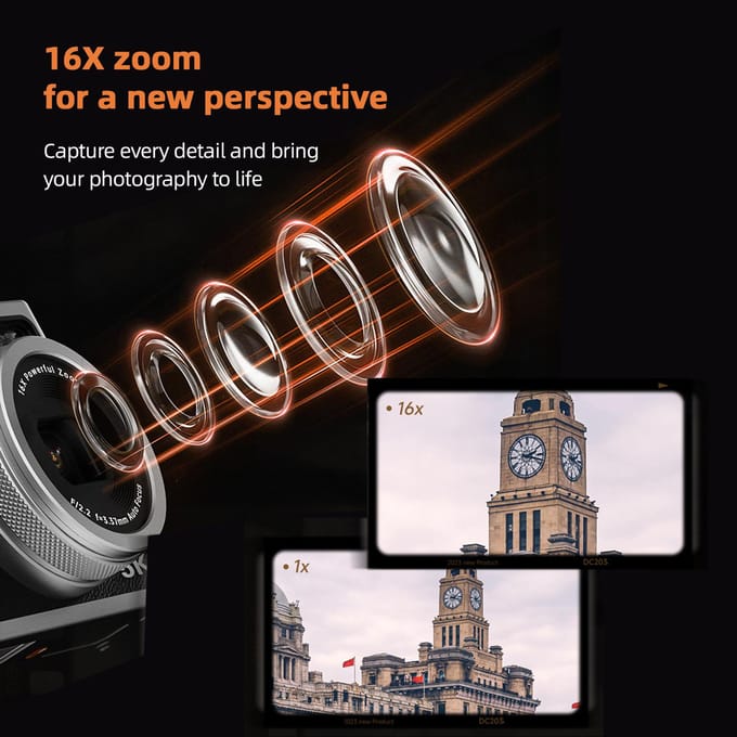 Draagbare Digitale Camera 5K Videocamera 2.8-inch IPS Scherm 48MP Dubbele Lenzen 16x Digitale Zoom Auto zwart
