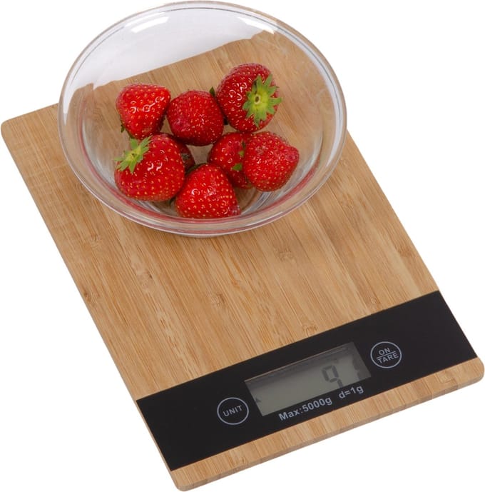5Five Keukenweegschaal - bamboe - max 5 kilo - Precisie weegschaal - met LCD-scherm