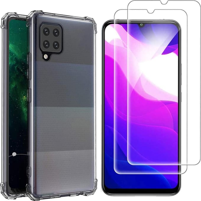 Anti-Shock silicone hoesje met 2 Pack Tempered glas Screen Protector Geschikt voor: Samsung Galaxy A42 5G