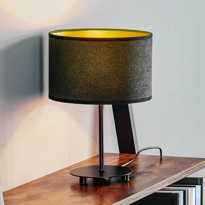 Euluna - Tafellamp - 1licht - Fluweel, metaal - H: 30 cm - E14 - zwart, goud