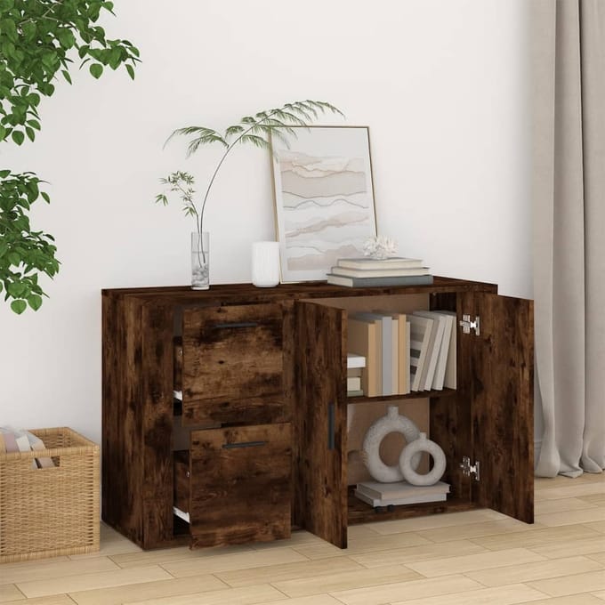 vidaXL - Dressoir - 100x33x59,5 - cm - bewerkt - hout - gerookt - eikenkleurig