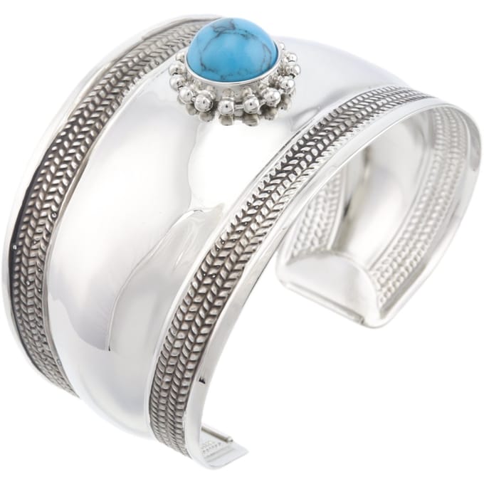 Behave – Bangle – Zilverkleur Turquoise – Open – Breed – Boho – Dames