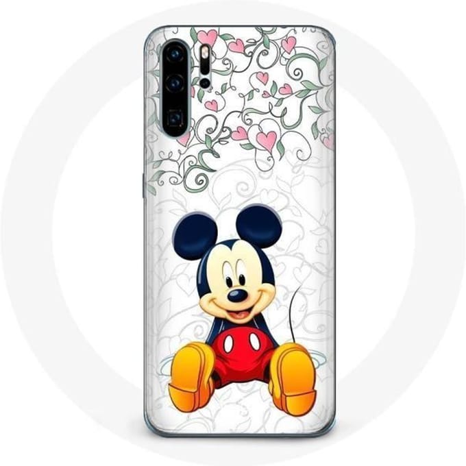Coque pour Huawei P30 Mickey Mouse Fleurs Cœurs