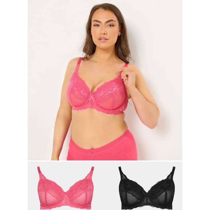 Yours 2Pack Roze En Zwarte Beugelbeha’S Met Stippen, Zonder Vulling Size 90J