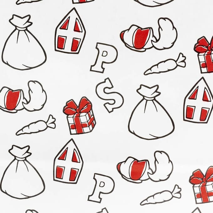 2 kleine rollen Cadeaupapier 30 cm - Sinterklaas - Rood - Zwart