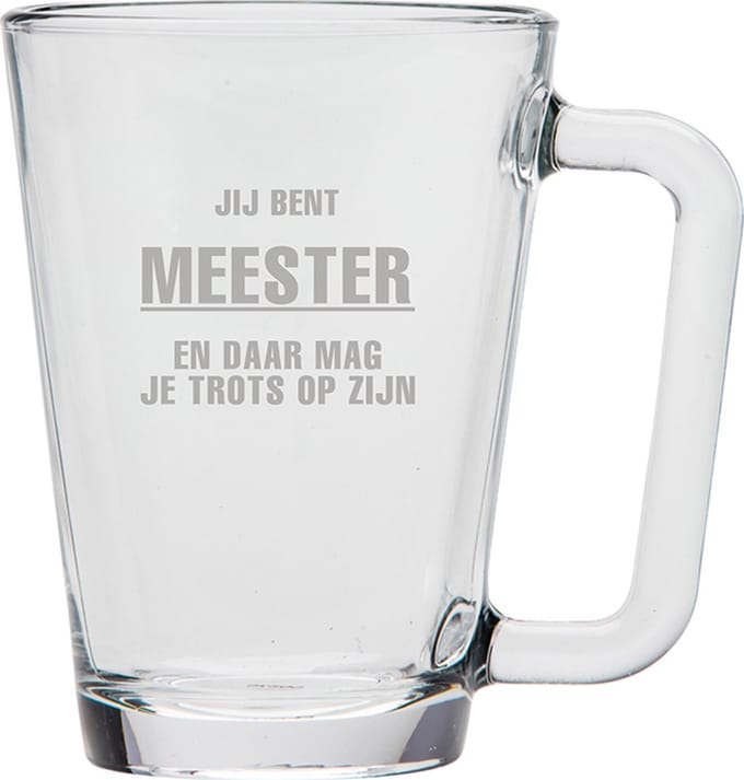 Gegraveerde theeglas 26cl Jij bent Meester en daar mag je trots op zijn