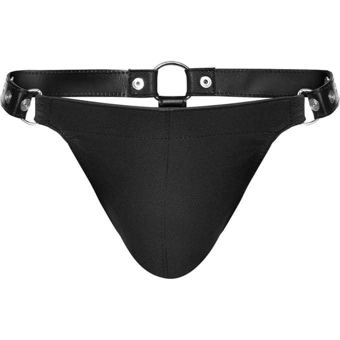 Rimba - Lederen Stripper String Met Verwijderbaar Voorfront - Zwart