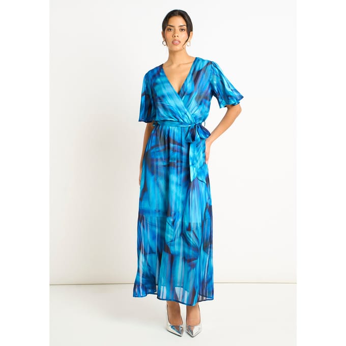 Blauwe midi-jurk met tie-dye print