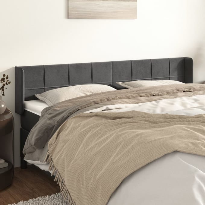 vidaXL - Hoofdbord - met - randen - 183x16x78/88 - cm - fluweel - donkergrijs