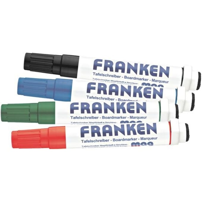 Franken Magwrite Z1703 combinatiemarker, 4 stuks, geassorteerde kleuren, magnetisch, incl. sponsje