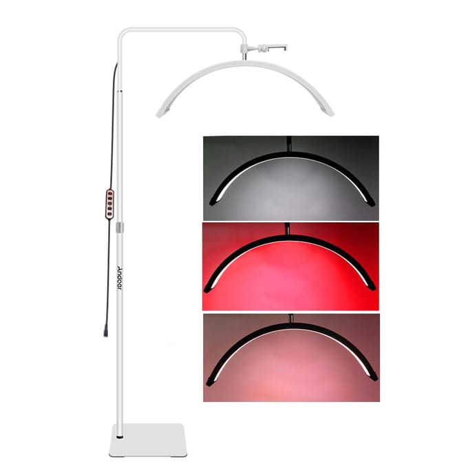 Andoer HDM6XR 36W Lampe Vidéo LED de Sol en Forme de Demi-Lune Lumière d'Appoint Dimmable avec 5600K Blanc UK Plug blanc