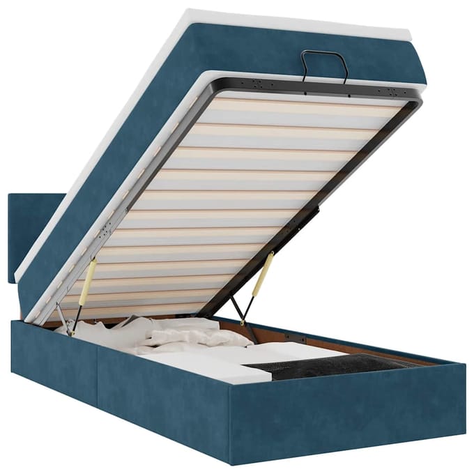 vidaXL - Ottoman - bed - met - matras - en - LED's - 90x190cm - fluweel - donkerblauw