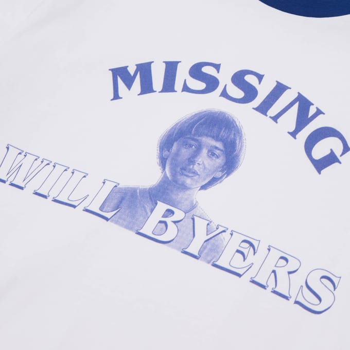 Stranger Things Will Byers' Search Party Unisex Ringer T-Shirt - White / Blue - S