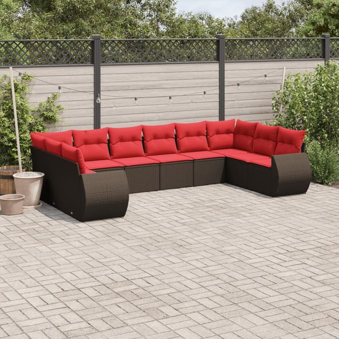 vidaXL - 10-delige - tuinbankset - met - kussens, - bruin - polyrotan