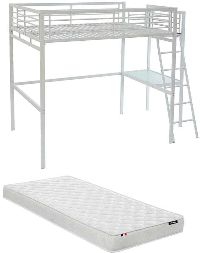 Vente-unique Hoogslaper metaal wit 140 x 190 cm