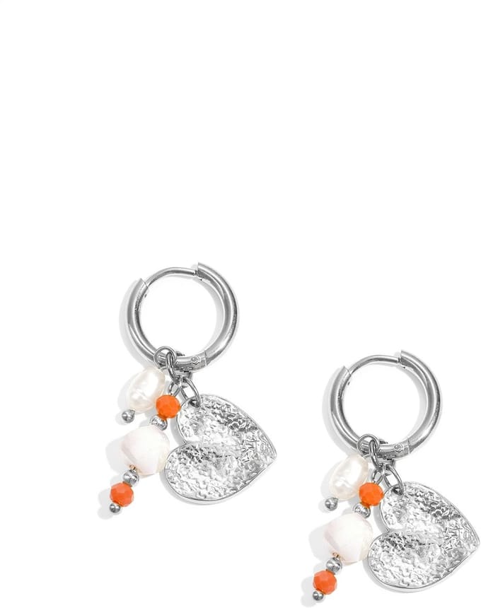 Oorbellen met kralen en hart charm