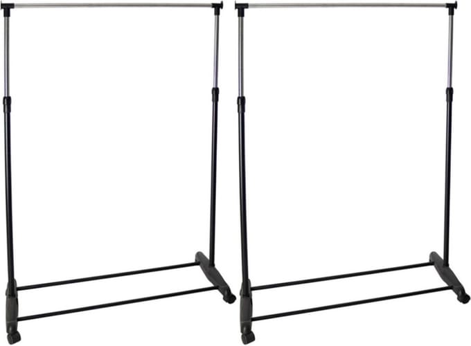 Gerimport Kledingrek - 3x - enkele stang - mobiel verrijdbaar - 90 x 160 cm