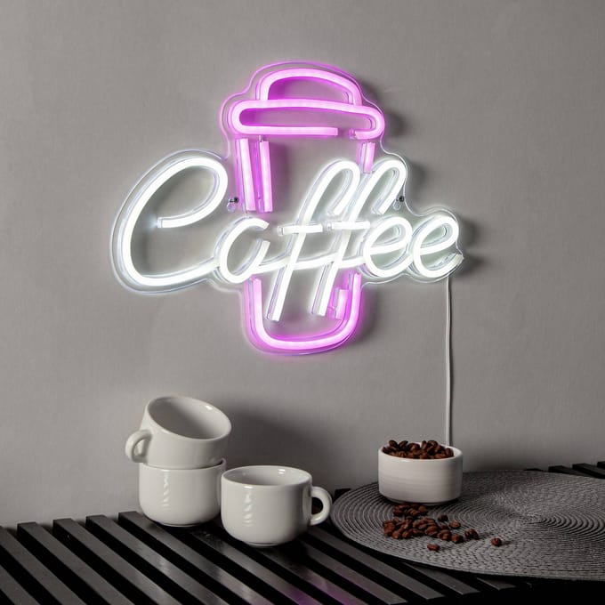 STAR TRADING Coffee LED wandlamp, roze/wit, plexiglas, 40 x 30 cm USB