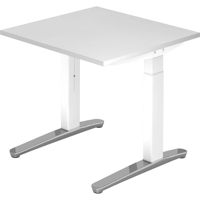 Bureautafel TOPAS LINE, handmatig in hoogte verstelbaar, B 800 mm, wit/wit/aluminium gepolijst