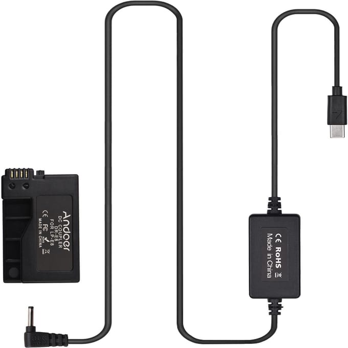 Andoer PD USB Type-C-kabel naar DR-E8 Dummy-batterij DC-koppeling LP-E8 Vervanging voor Canon EOS Rebel zwart