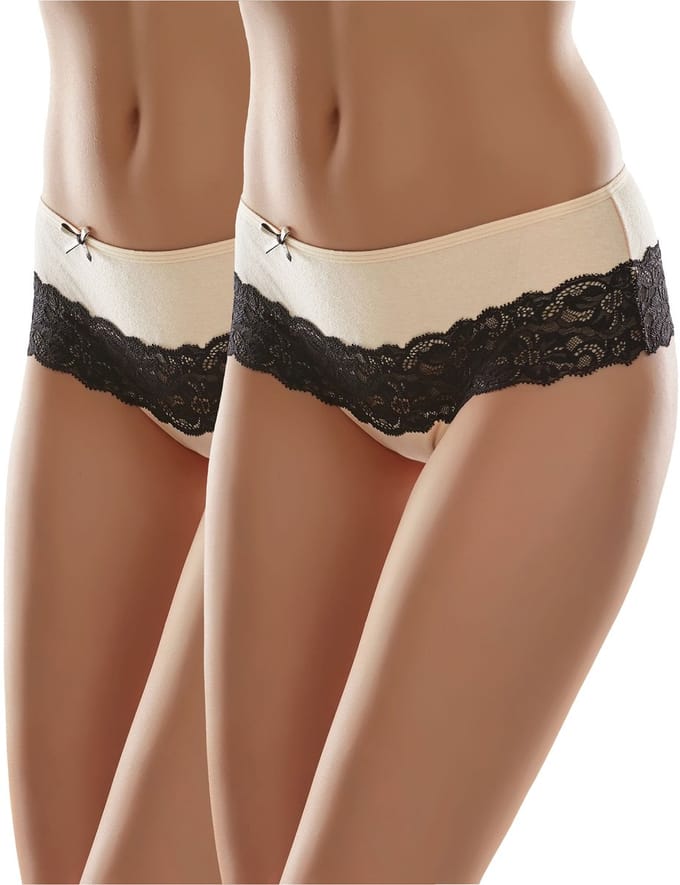 Bellivalini Dames Slip Onderbroek – Short – Beige/zwart (2Pack) – S - MS-GAB-96-Shorts-2P