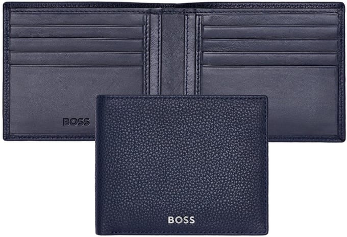 HUGO BOSS Leren Kaarthoes Classic Grained Card Case Dark Blue Donkerblauw