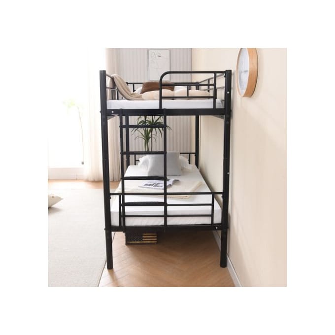 Lit superposé - MUVOE - 90x200 cm - Noir - Transformable en 2 lits simples - Barrières de sécurité noir