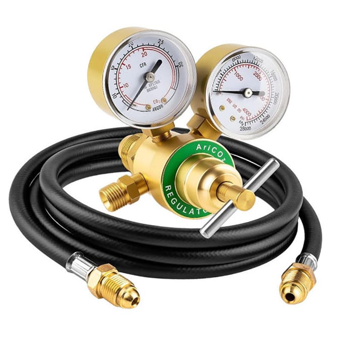 Argon CO2 Regelaar TIG MIG Lassen Gas Dubbele Manometer met 2m Slang CGA580 Inlaat Aansluiting 0 4000PSI Inlaatdruk