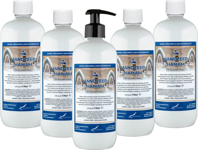 Handzeep Hamam 1 liter - met gratis pomp - set van 5 stuks - Voordeelverpakking