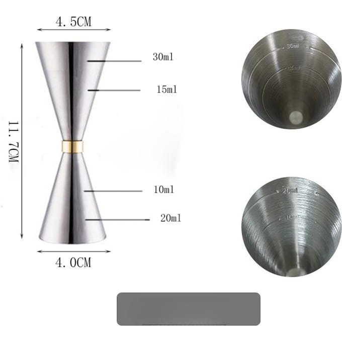 Doseur à cocktail en acier inoxydable Mesures de bar Outils de bar Accessoires de bar or
