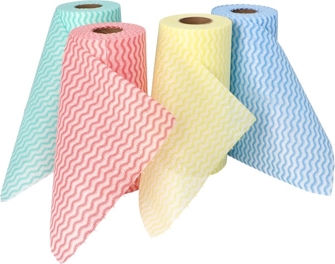 12x Schoonmaakdoekjes 1750 cm x 18 cm assorti kleuren 50 blad geperforeerd