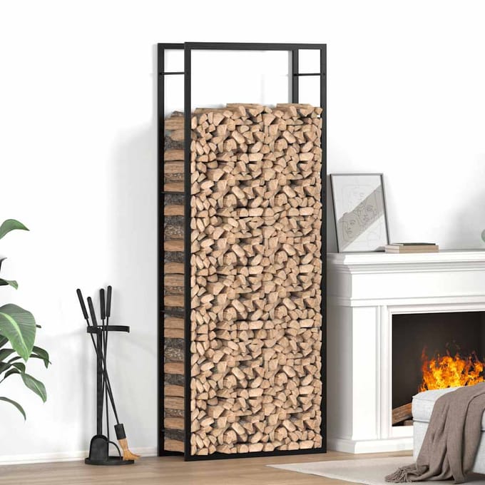 vidaXL - Haardhoutrek - Matzwart - 80x28x222 - cm - Staal
