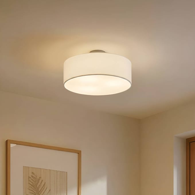 Lindby - plafondlamp - 3lichts - Stof, metaal - H: 17 cm - E27 - wit, mat nikkel