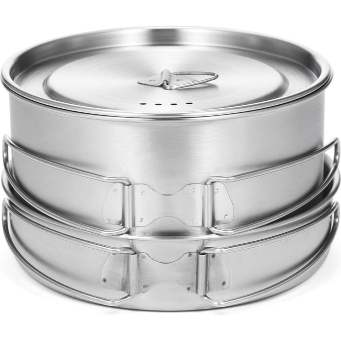 TOMSHOO 2 pièces batterie de cuisine de Camping ensemble de casserole en acier inoxydable avec poignées pliables maille argenté