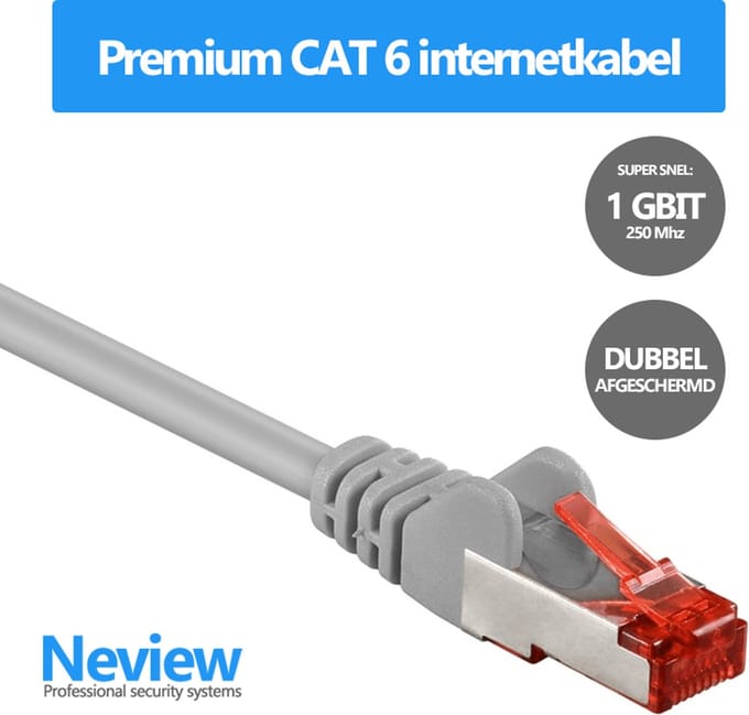Neview - 2 meter - Cat 6 S/FTP netwerkkabel / Internetkabel - Grijs - Dubbele afscherming