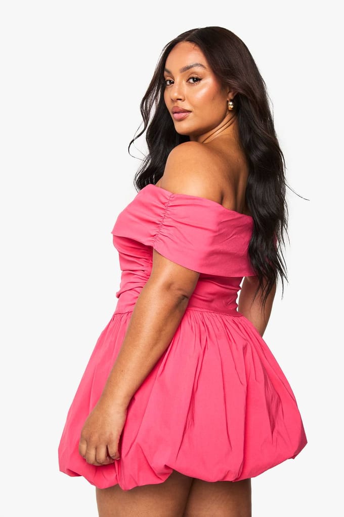 boohoo Dames Plus Bengaline Geraffelde Puffball Mini-jurk | Hot Pink | Maat: 26