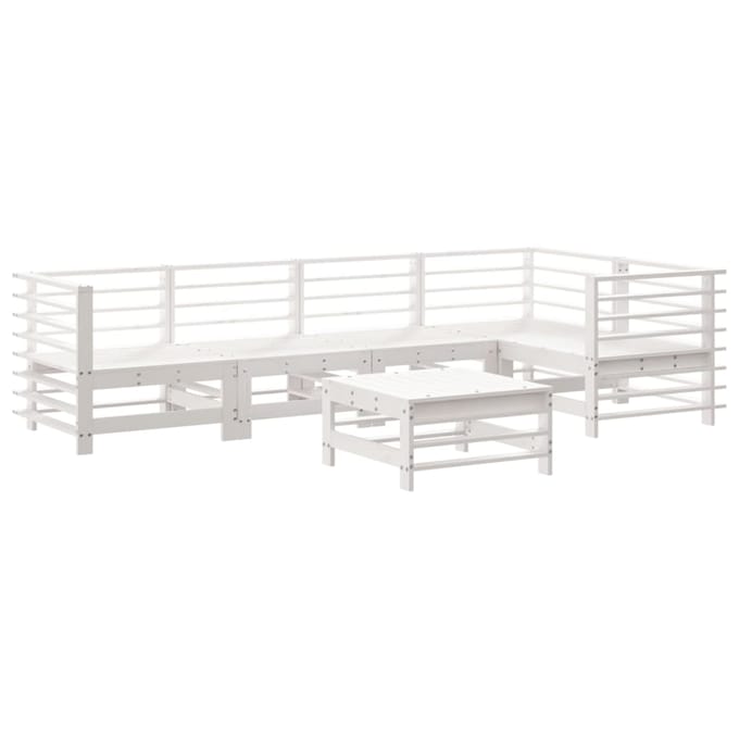 vidaXL - 6-delige - Loungeset - met - kussens - massief - hout - wit