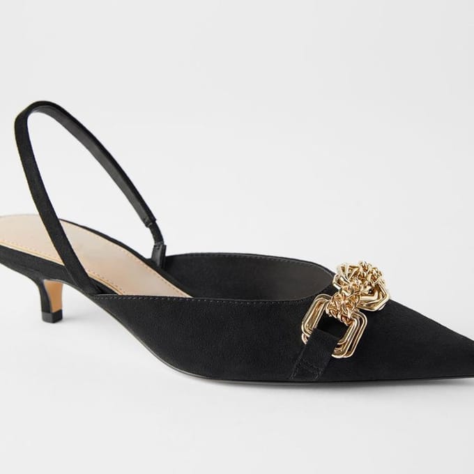 Coherer Chain Dames Jurkschoenen Puntige Neus Dunne Hak Dames Slingbacks 35 zwart