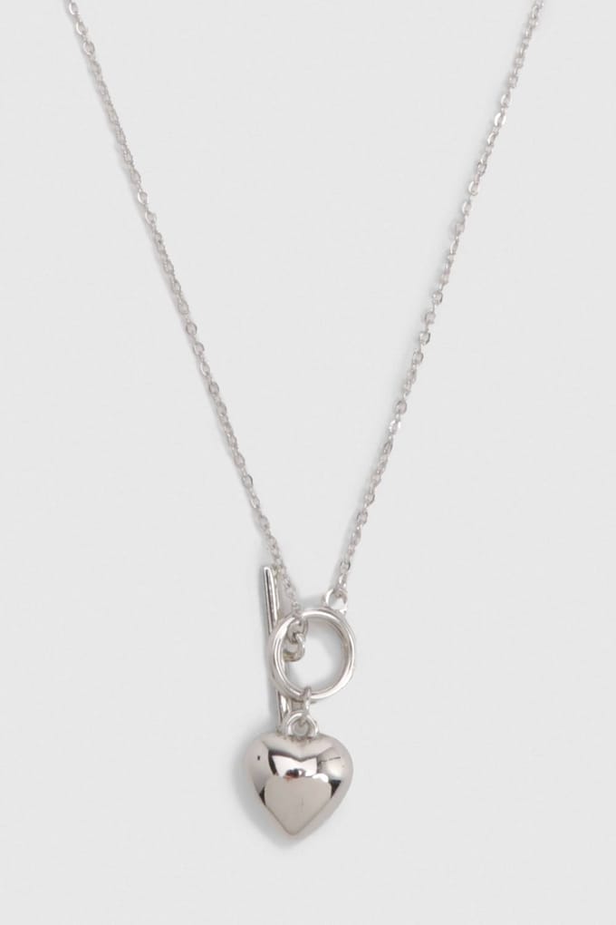 boohoo Dames T-Bar Hartbedel Ketting | Silver