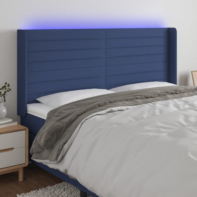 vidaXL - Hoofdbord - LED - 183x16x118/128 - cm - stof - blauw
