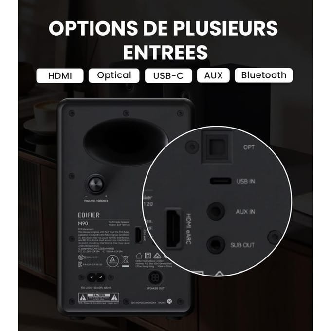 Edifier M90 Compacte Boekenplankluidsprekers, 100W RMS Desktopluidsprekers, Hi-Res Audio, LDAC, Bluetooth 6.0, SUB OUT Aangedreven Luidspreker
