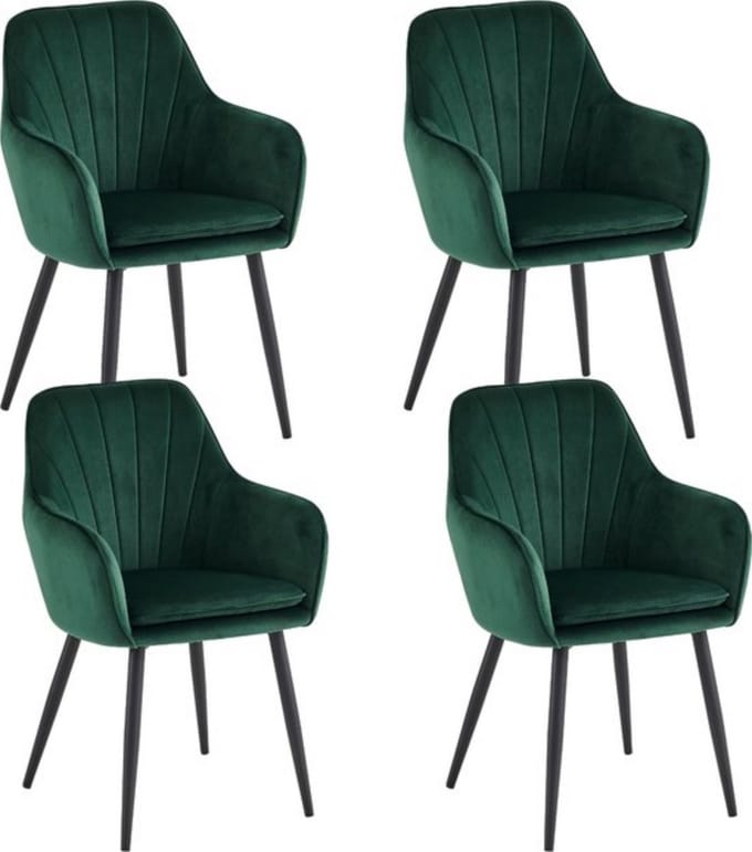 Colenis® Melissa - Eetkamerstoel - Set Van 4 - Groen - Fluweel - Velvet - Industrieel - Met armleuning